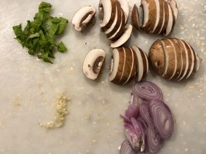 Mushrooms Shallots Garlic and Basil Sliced