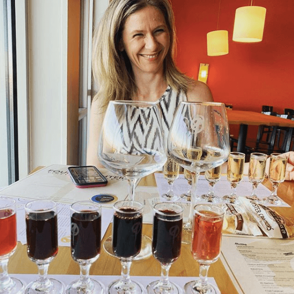 Melissa McNallan Wine Tasting at Four Daughters Wearing Banana Republic